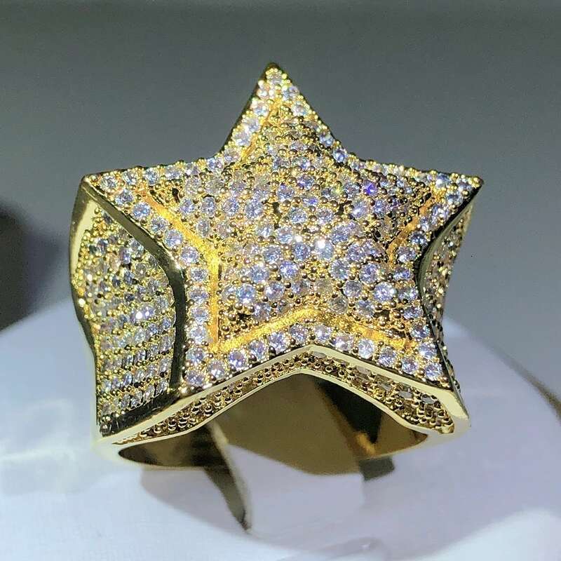 Sier Classic Yellow Gold Five Star Zircon For Women & Men Big Ring Party Birthday Jewelry Gift