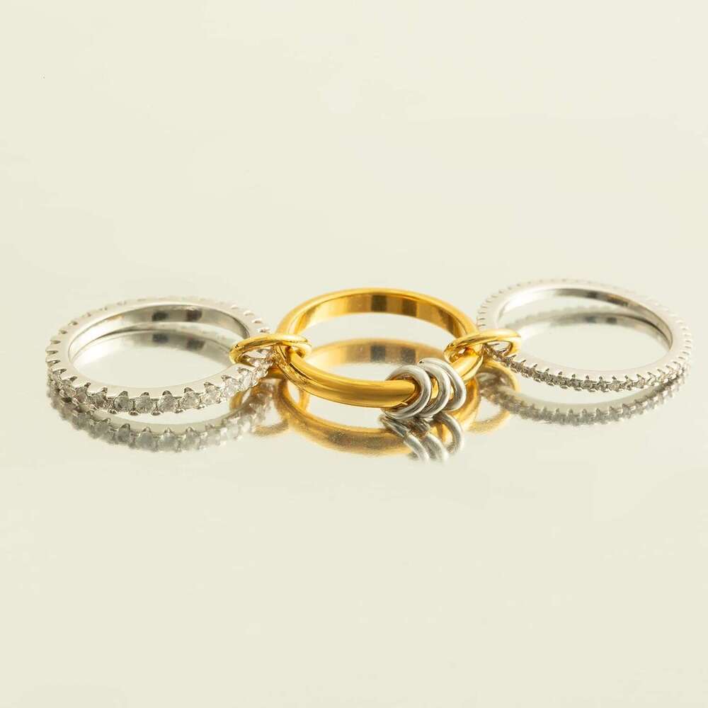 Chunky Stackable Cubic Zirconia Non Tarnish, Sier Set for Women, White Gold Plated Multi-k Connected Rings