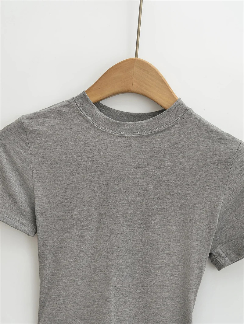 High Quality Casual T shirt Sexy Slim Short Sleeves Fashion Trend Solid Women Clothing y2k Tops 250227