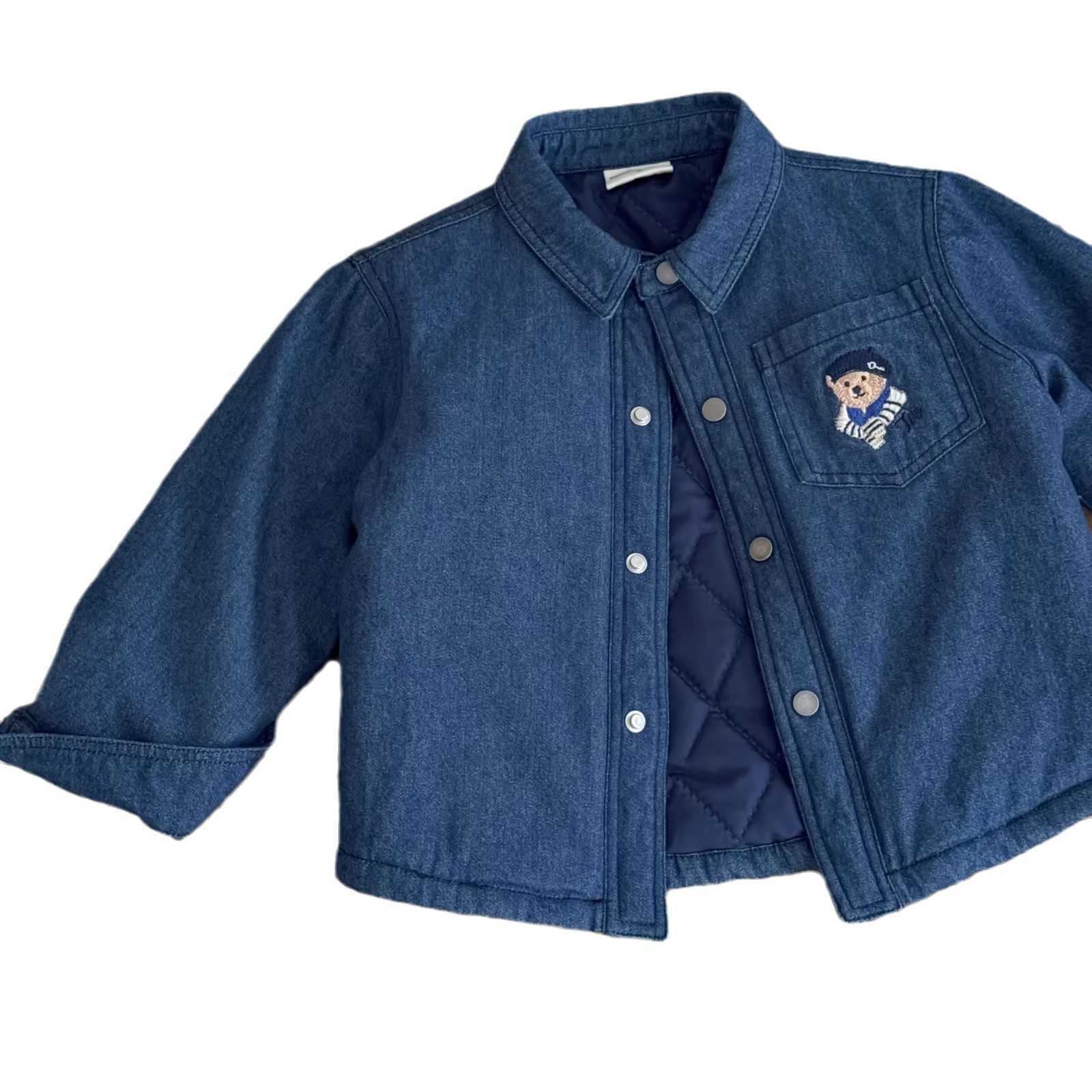 Jackets Cute childrens cotton jacket 2025 winter edition boys cartoon teddy bear denim shirt girls stylish cotton shirtY2502274V7X