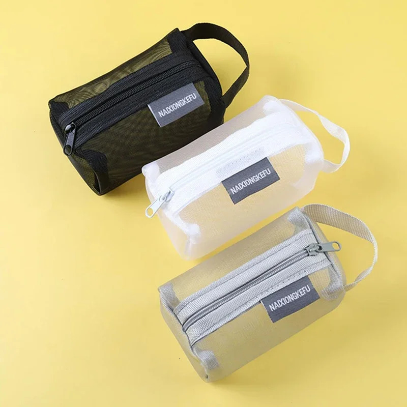 Ship from US Mesh makeup bag mesh transparent zipper office travel storage bathroom 250227FBB
