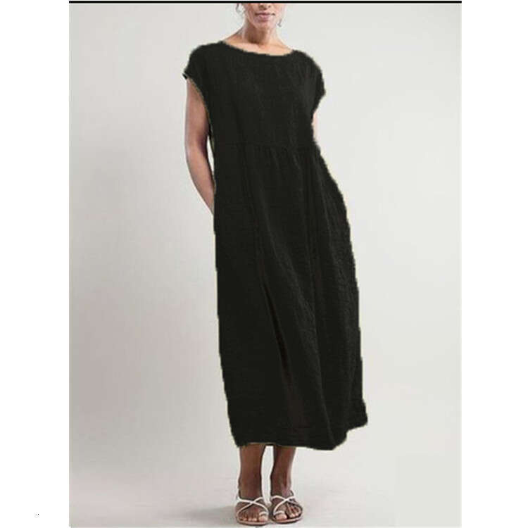 European American Solid Color Sleeveless Loose Cotton and Hemp Pocket Women's Dress 2025 Versatile New Trendy Clothing Ins