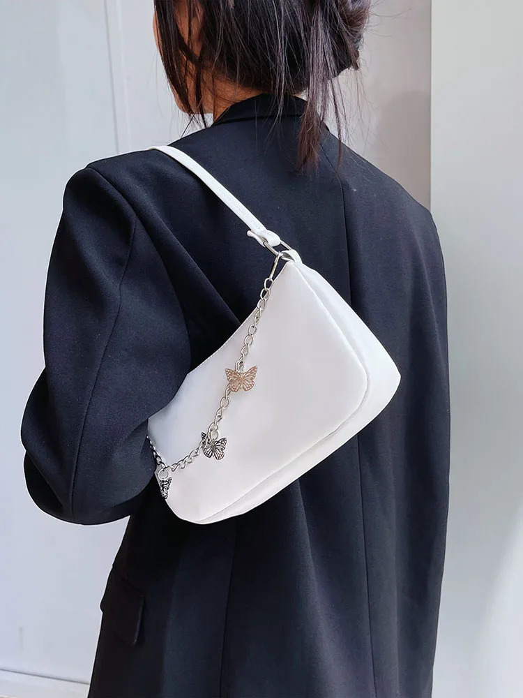 Ship from US Stylish Butterfly Chain Shoulder Shopping Bags Women Small Pure Color Handbags Daily PU Leather Underarm 250227FBB