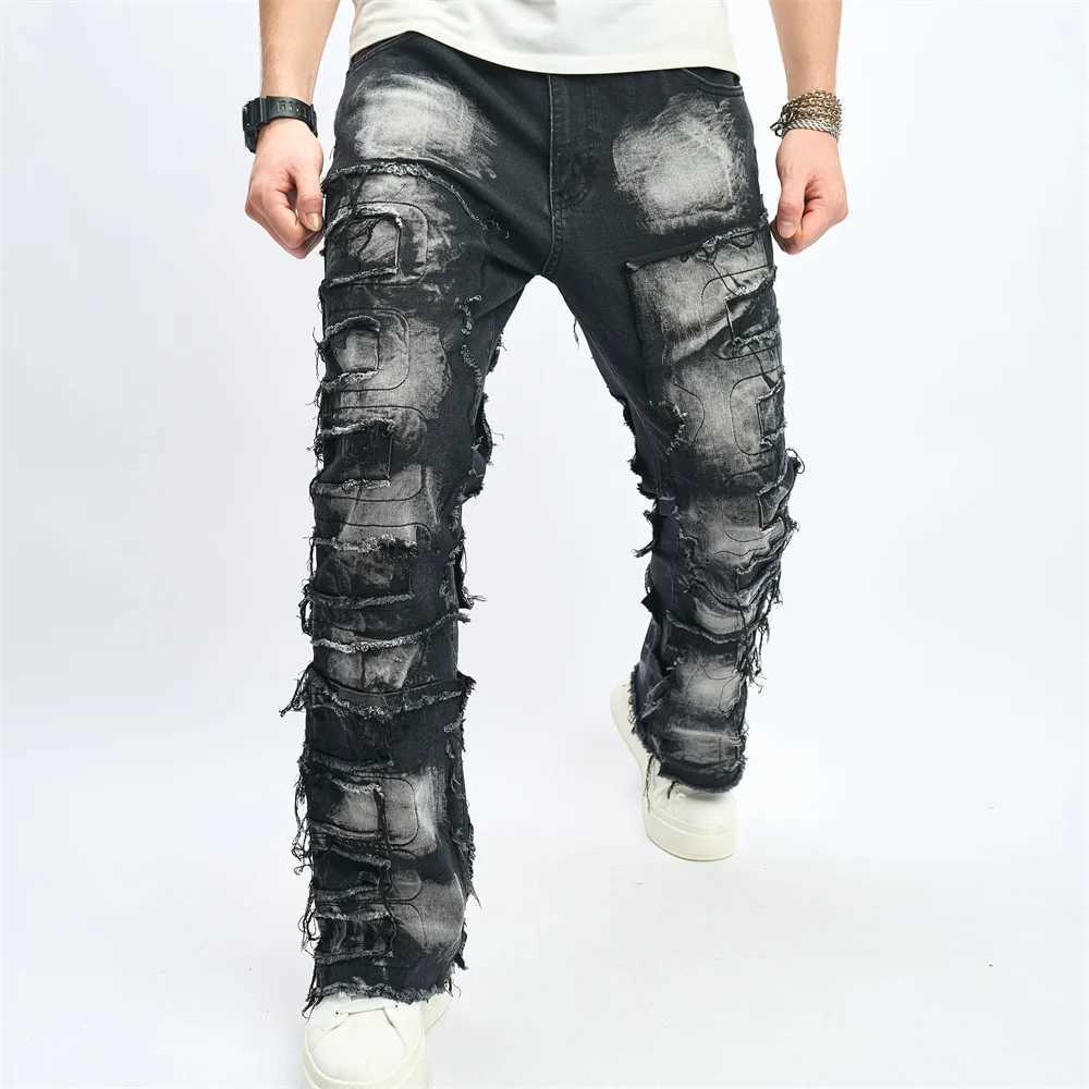 Denim Pants Men Ripped Distressed Washed Fashion Designer Male Denim Trousers Street Style Mens Slim Biker Jeans X250227