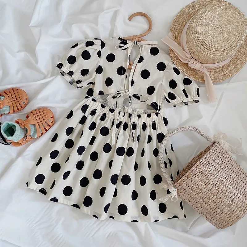 Summer Girls Dresses Polka Dot Print Princess Dress Baby Kids Childrens Clothing Puff Sleeve Backless Beach DressesT250227