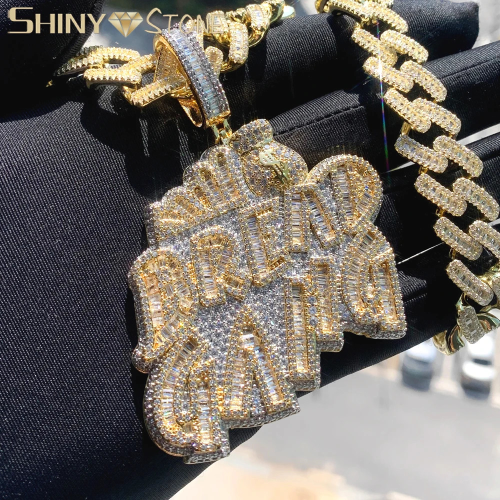 Fashion BREAD GANG Letters Necklace For Men Bling Micro Pave 5A CZ Cubic Zirconia Money Bag Pendant Iced Out Hip Hop Jewelry 250227