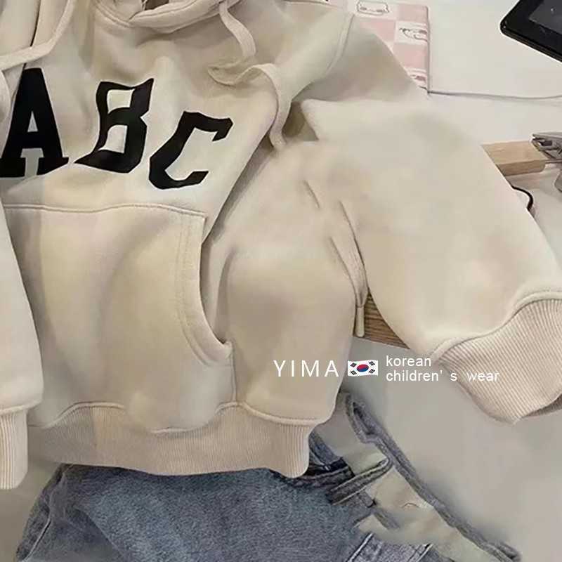 Hoodies Sweatshirts Korean childrens clothing 2025 autumn and winter boys fleece hoodie stylish and fashionable baby loose hooded childrens fashionY25