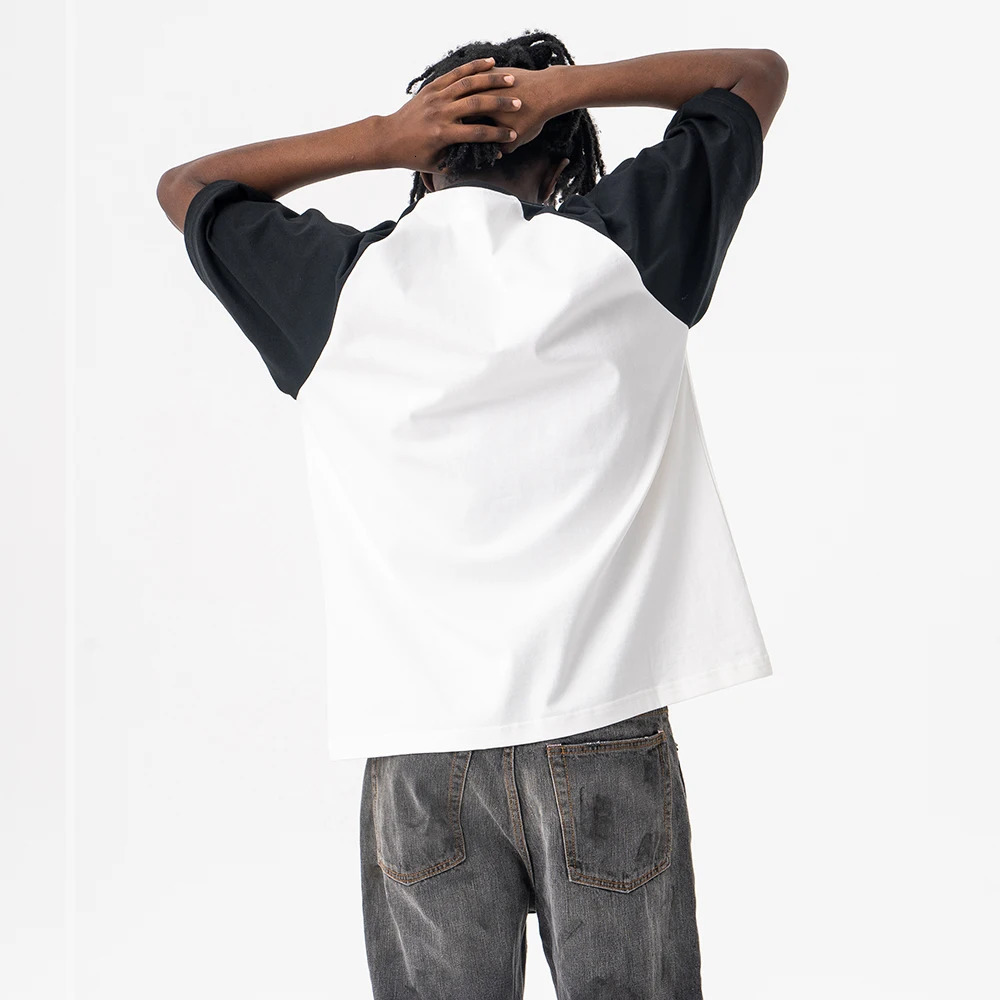 Superway Original Letter Printed T-Shirt Men Patchwork Cotton Short Sleeves Tees High Street Retro American Style Tops 250225