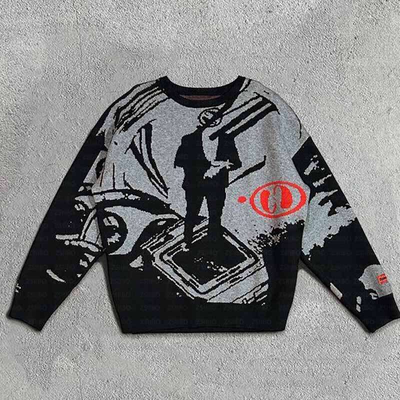 Fashion autumn/winter Gothic style sweater, figure jacquard knitted round neck long sleeved pullover