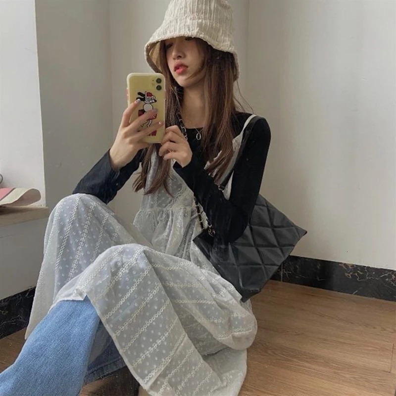 Korean Cute Beige White Lace Midi Dresses Women Summer Sexy Transparent Sleeveless Dress Elegant V-neck Slip Dress Cover-Ups 250222