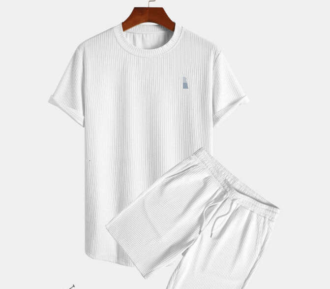 New Summer Striped Casual Suit Round Neck Men's Short Sleeved Sports Fashion Loose Two-Piece Set
