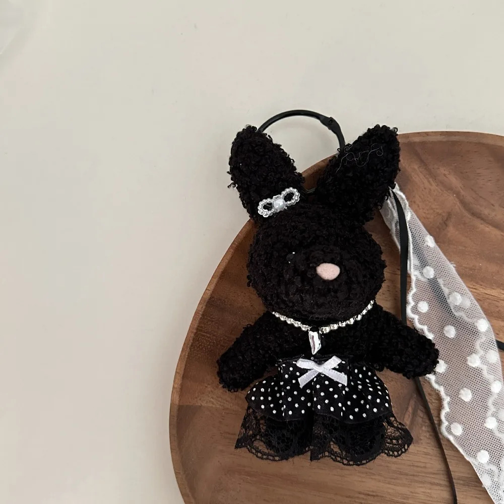 Car Key PP Cotton Lace Skirt Bear Keychain Bow Pearl Y2K Doll Bag Charm Silk Korean Style Animal Key Buckle girls 250227