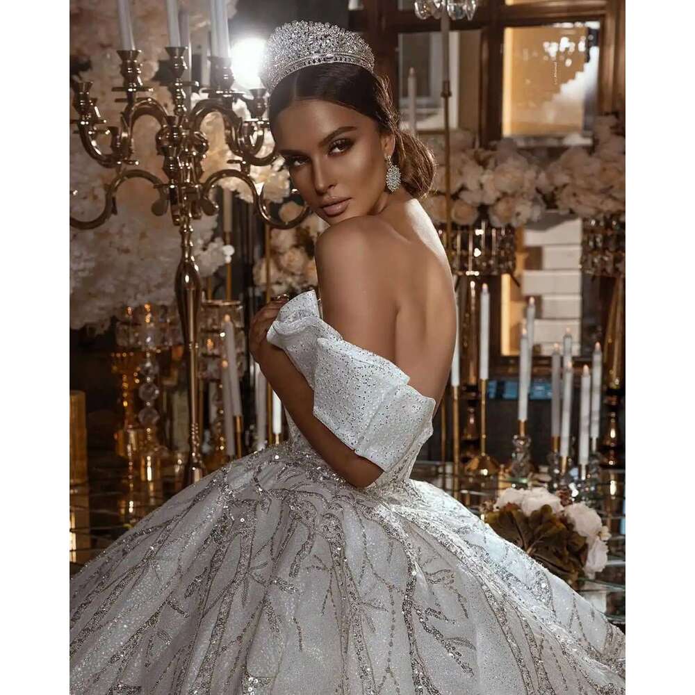 Romantic Wedding Ball Gown, Shining Applique, Sequin, Lace Backless, Off Shoulder, Cut Out Dress, Custom Bridal Dress