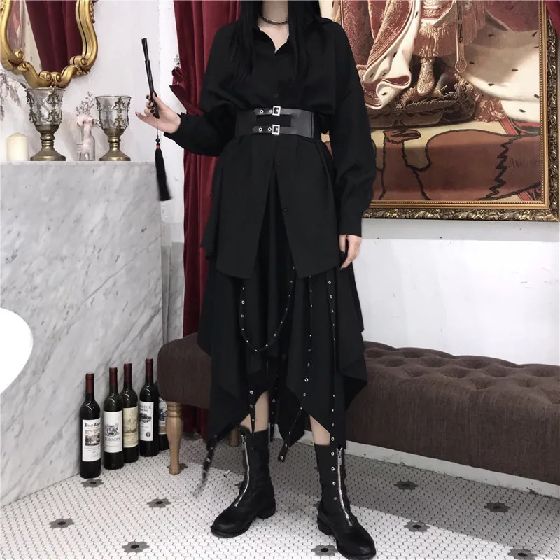 Y2k Skirt Cosplay Punk Womens Steampunk Gothic Vintage Victorian Gypsy Hippie Party Harajuku Black Skirt 250224