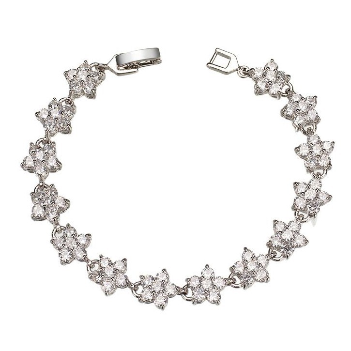 Luxury Plum Flower Charm Bracelet Featuring High-Quality Zircons - Durable Platinum Finish