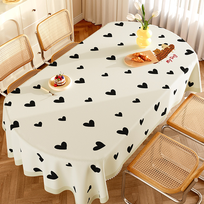 Waterproof and Oil-proof Leave-in Premium Oval Household Leather Dining Table Cloth
