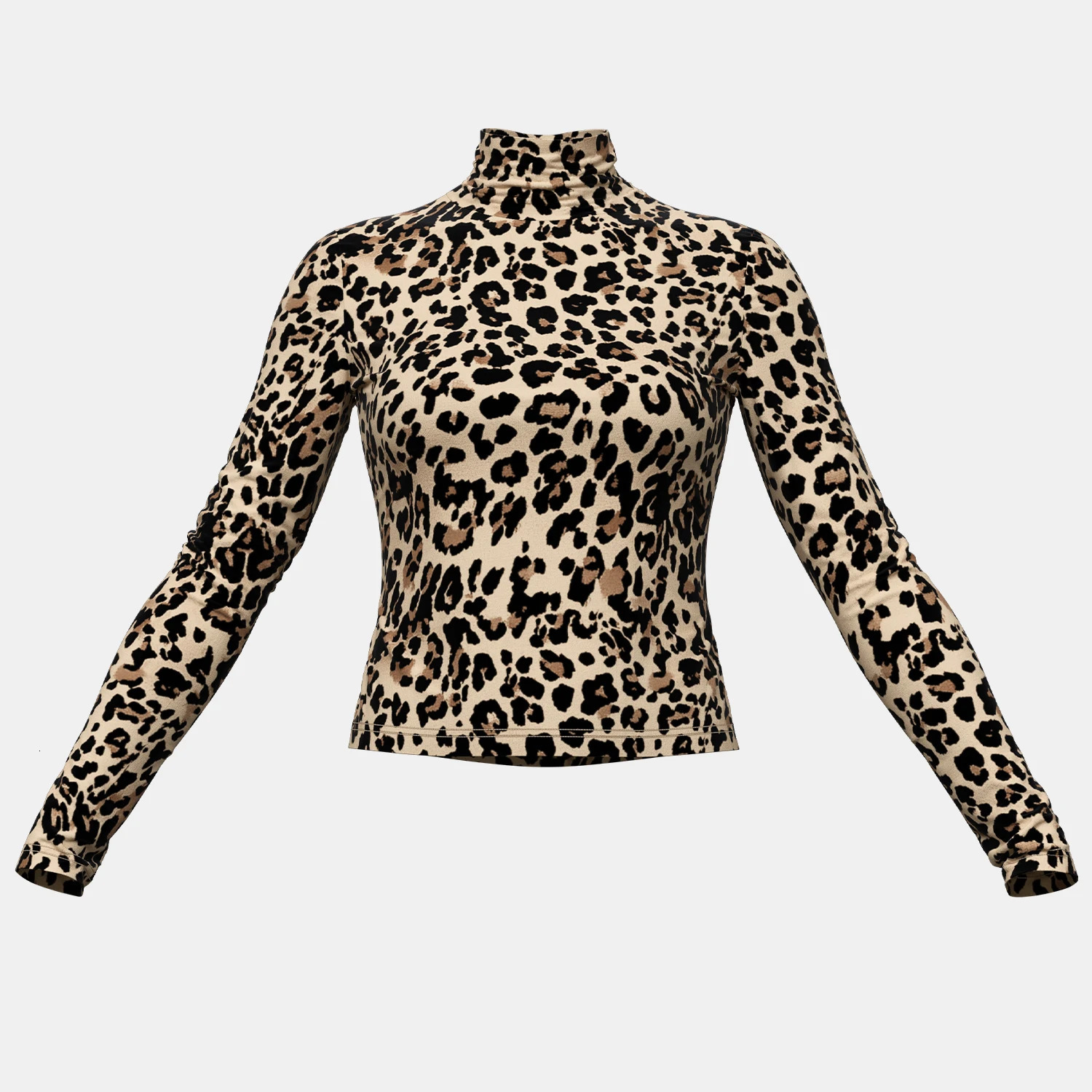 Mia Muse WomenS T-Shirts Autumn Fitting Slim Floral Leopard Long Sleeve High-Neck Regular Trendy Chic T-Shirts 250227