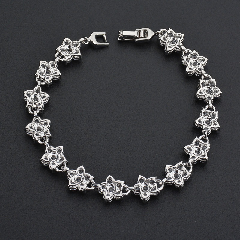 Luxury Plum Flower Charm Bracelet Featuring High-Quality Zircons - Durable Platinum Finish