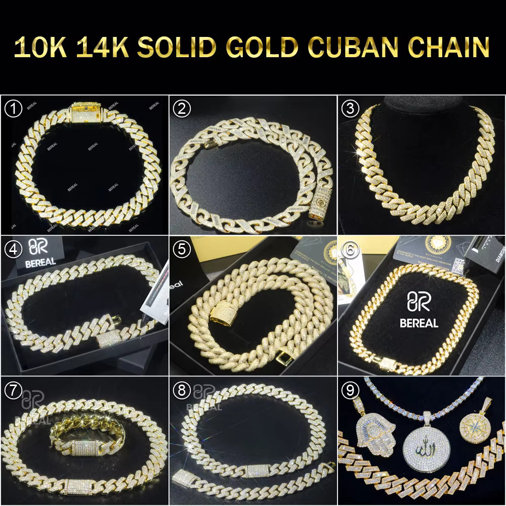 20MM 10K 14K Solid Gold Necklace Fast Delivery Polish Symmetry Moissanite Dia Wholesale Cuban k Chain