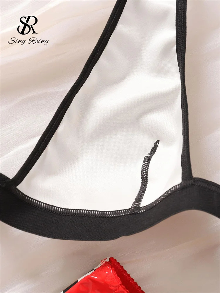 SINGREINY Plaid Leather Sexy Three Pieces Sets Halter Backless TopSlim Short SkirtThongs Hollow Out Night Club sweet Suits 250226