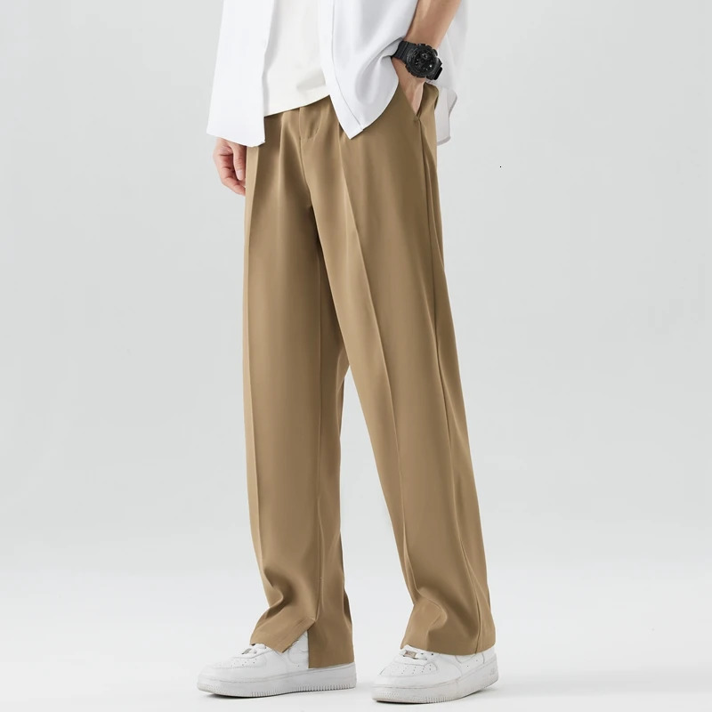 Casual Suit Pants Light Thin Korean Mens Pants Straight Loose Semi-Wide Sweatpants Soft Wide Leg Long Baggy Trousers 250225
