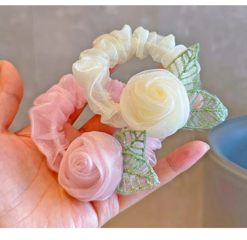 30pcs rose Flower Hair Ties scrunchie rubber band female tying hair rope scrunchies kids girls hair accessories 250227