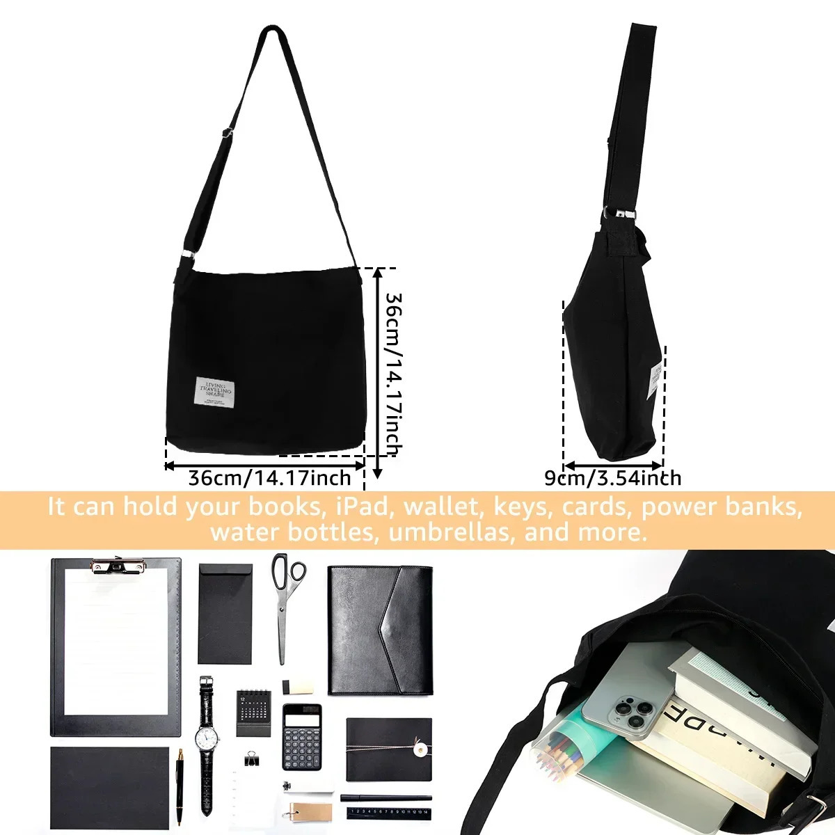 Ship from US Canvas Tote Bag Shoulder Bags with Zipper and Small Compartment Lightweight Shopping CrossBody Hobo Handbags 250227FBB