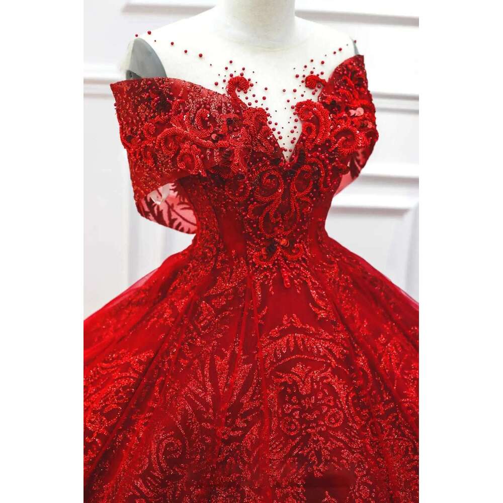 Dresses with Sequins and Lace, Ball Gown, Backless, Beaded, Off Shoulder, Pleated, Cut, Custom Wedding Dress