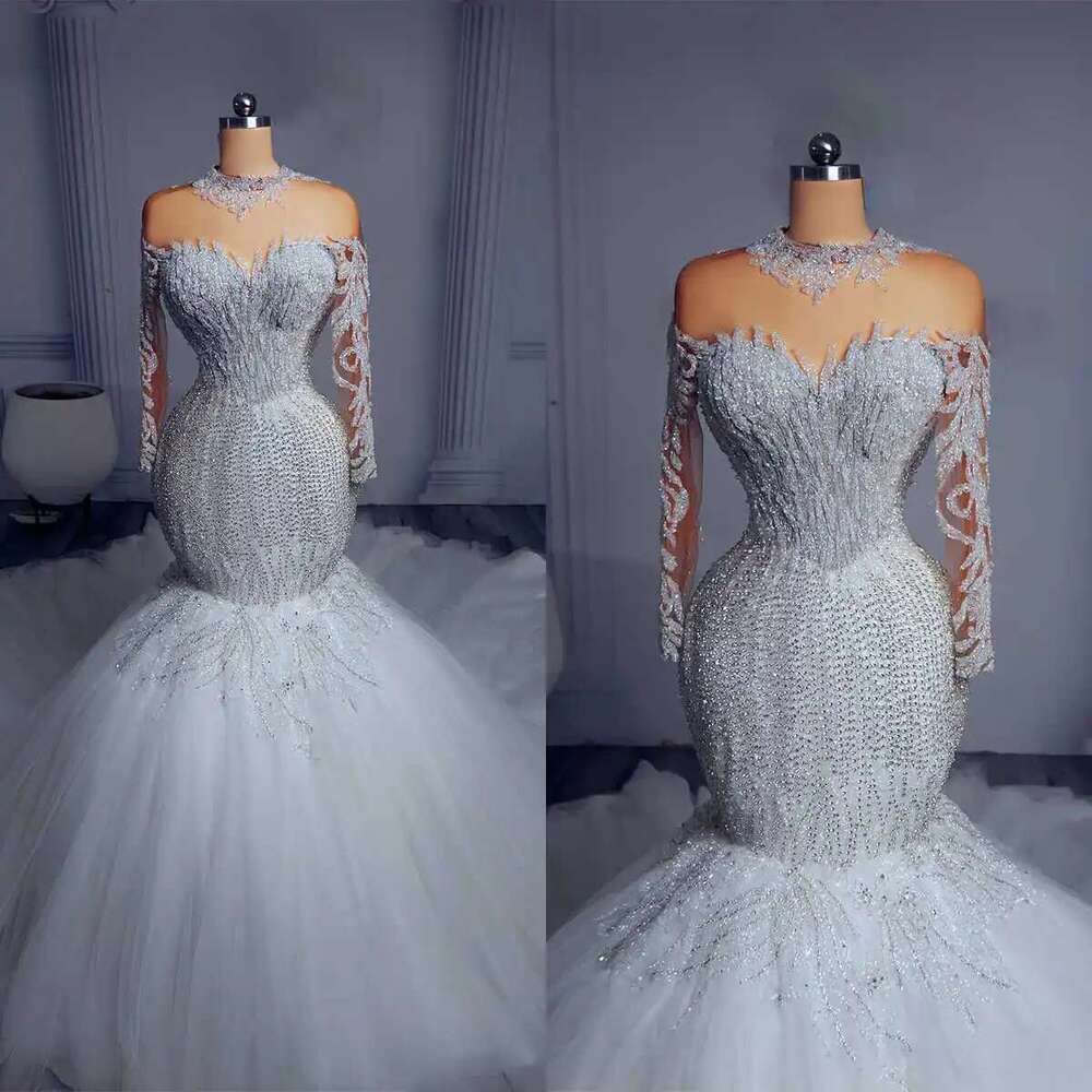 Classic Mermaid Wedding Dresses, Lace Beads Design, Illusion Corpse, Tulle, Detachable Court Dress, Bridal Custom Made