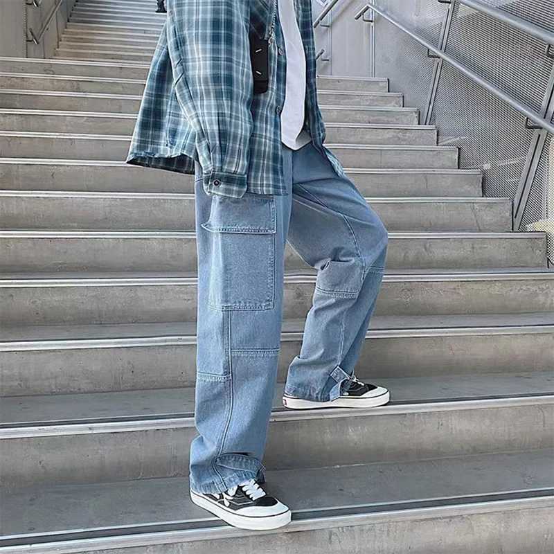 Mens Wide Leg Jeans Unisex Spring cargo pants Hip Hop Streetwear outdoors New Loose Straight Baggy Denim Pants Male work jeans X250227