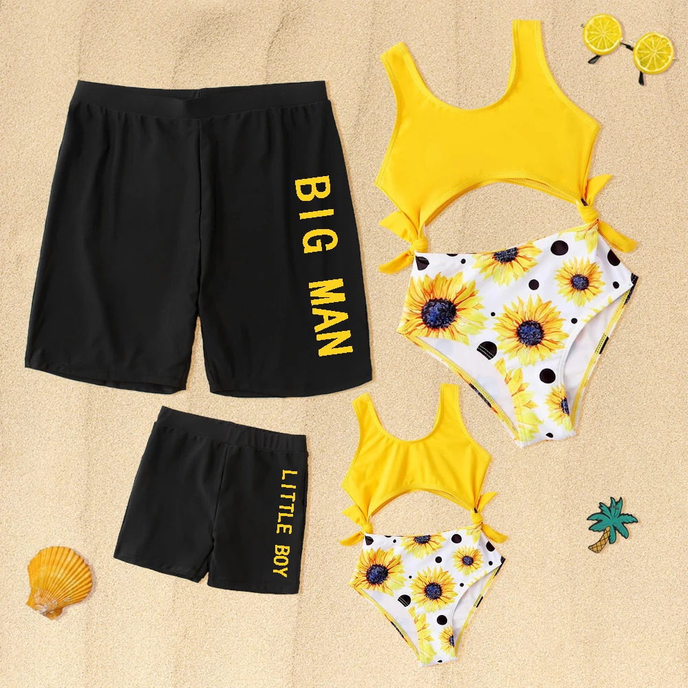 Family Matching Outfits Summer Mother Kids Swimwear Mom And Daughter Swimsuit One-Piece Bathing Suits Father Son Beach Shorts 250227