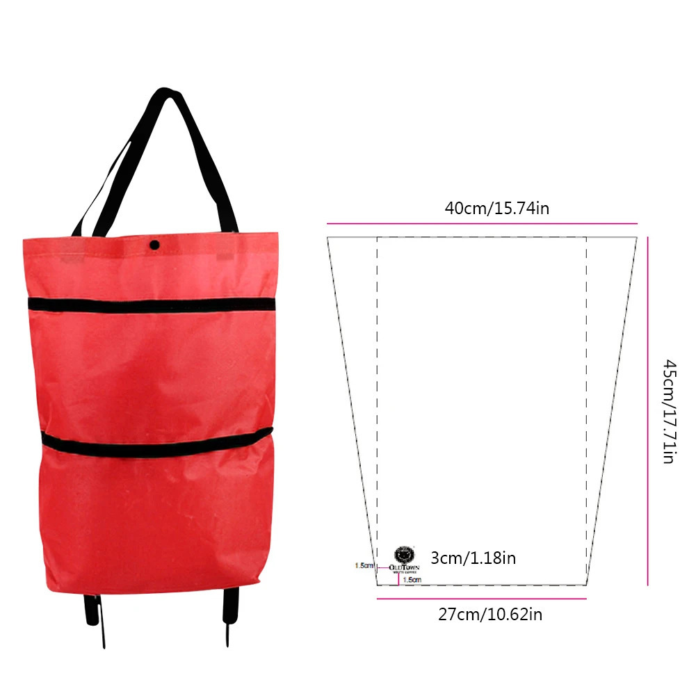 Ship from U.S. Shopping Pull Cart with Wheel Reusable Shopping Trolley Bag Oxford Easy Installation Waterproof High-Capacity Household Supplies 250227