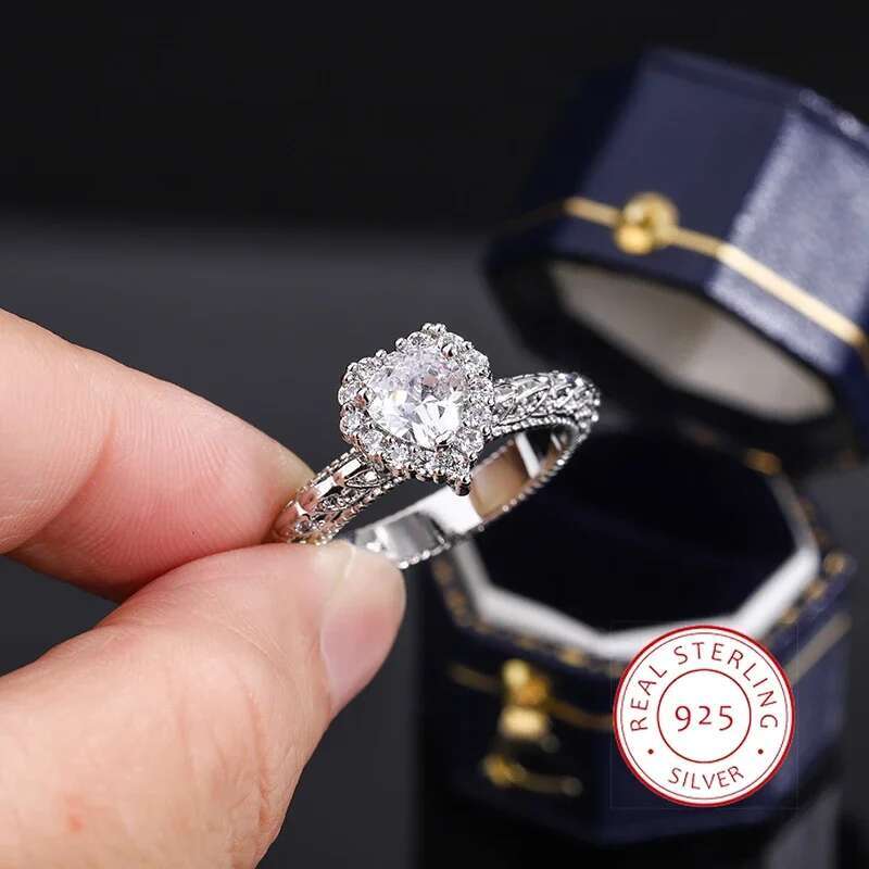 Heart Shaped Sier Plated 10mm AAAA Zircon Pair Ring Women Wedding Engagement Party Jewelry