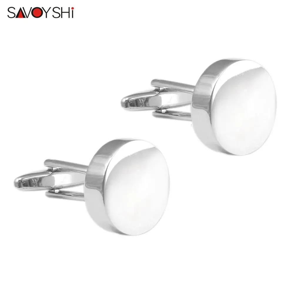 SAVOYSHI Free Engraving Cufflinks for Mens Shirt Special Gift Cuff Buttons High quality Blank Silver Color Cuff Links 250227