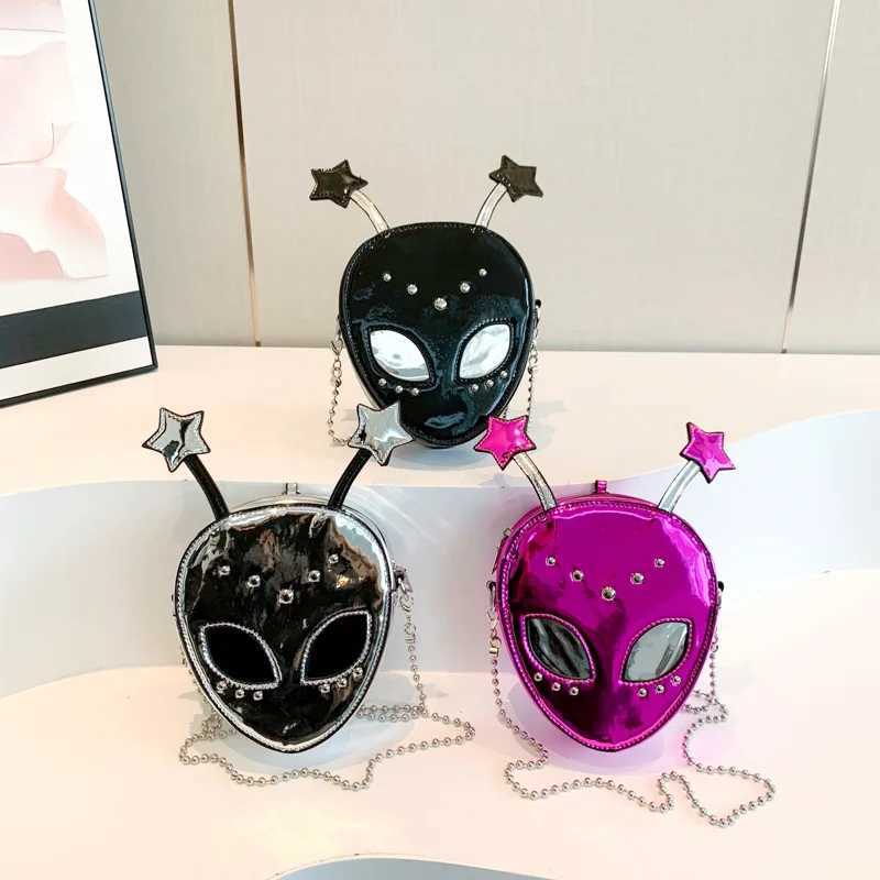 Korean Style Mini Crossbody Bag Alien Design Mini Bag Halloween Ghost Face Creative Fun Bag Versatile Patent Leather HandbagXJ250227