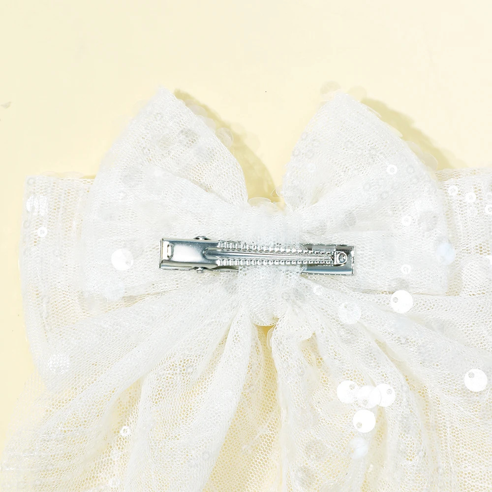 Bulk 27pc/lot Large 5.5 Double Layer Sequin Bow Hair Clips Baby Girls Hair Accessories Kid Long Tails Bowknot Hairpins Barrette 250227