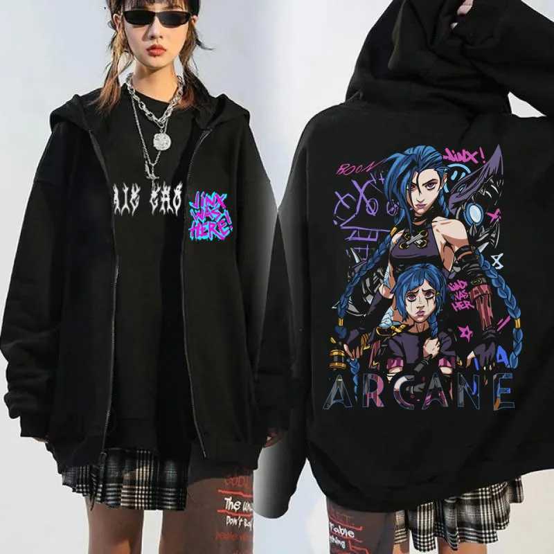Arcane Jinx Zip-up Hoodie Men Monkey Graffiti Zipper Jacket Male Harajuku Anime Arcane Boom Oversized Hip Hop Sweatshirt Coat X250227