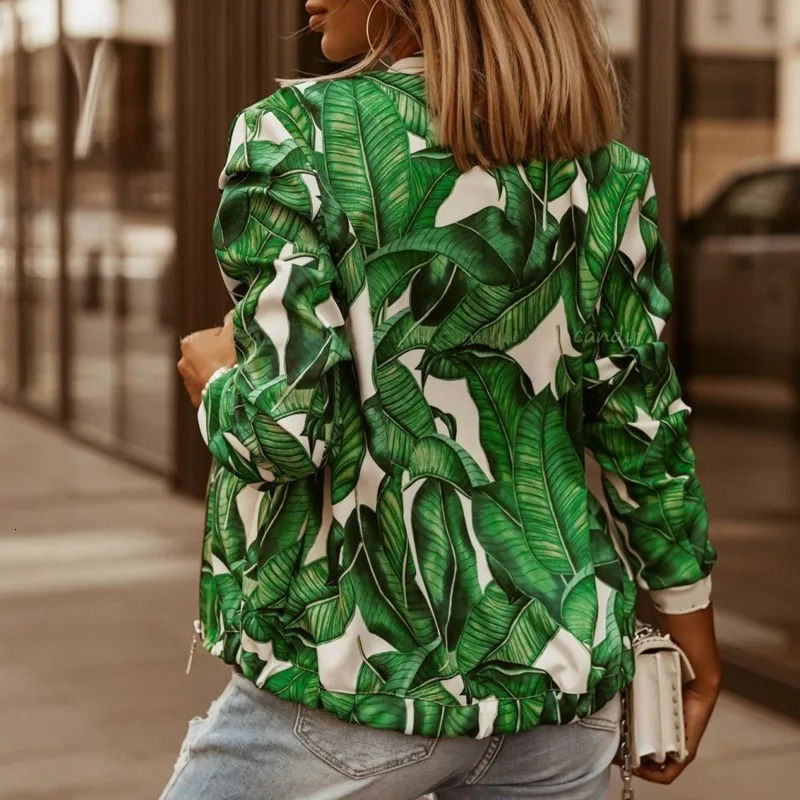 Flower Print Long Sleeve Womens Jacket Fashion Zipper Up Vintage Coat Tops Elegant Slim Basic Ladies Jackets 250227