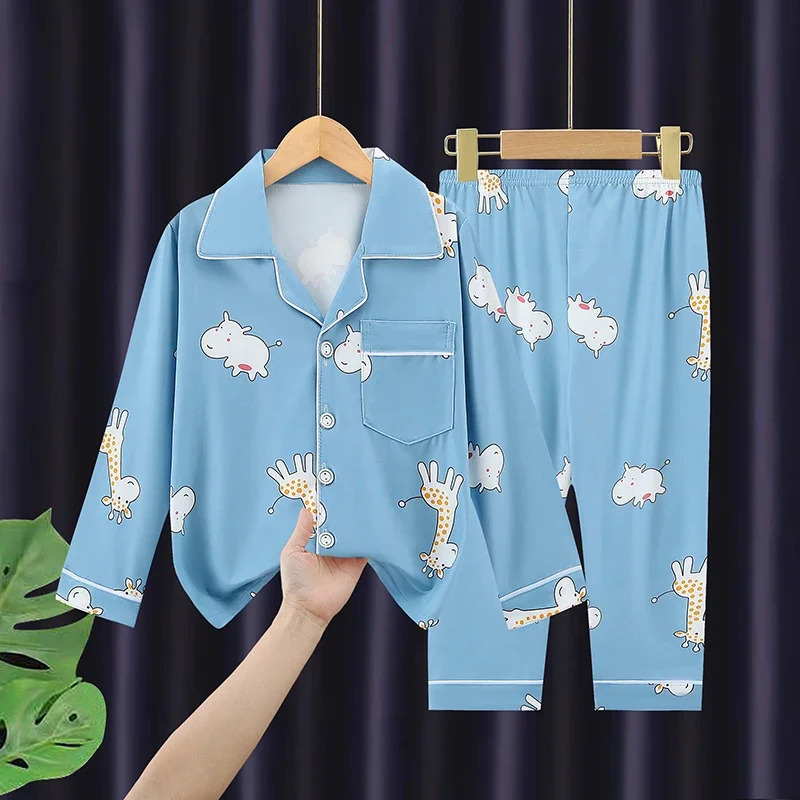 Teenager Boy Girl Pajamas Set Kids Spring Autumn Print Cute Cotton Sleepwear Long Sleeve Birthday Gift School Loungewear 3-16Y 250227