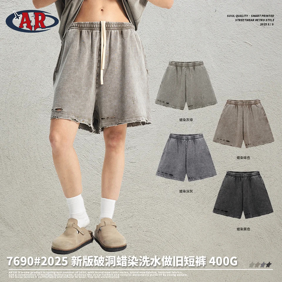 Vintage Washed Shorts For Men Casual Frayed Retro Women Ripped Pants Mens Clothing Summer Y2k Goth Punk Streetwear Male Clothes 250226