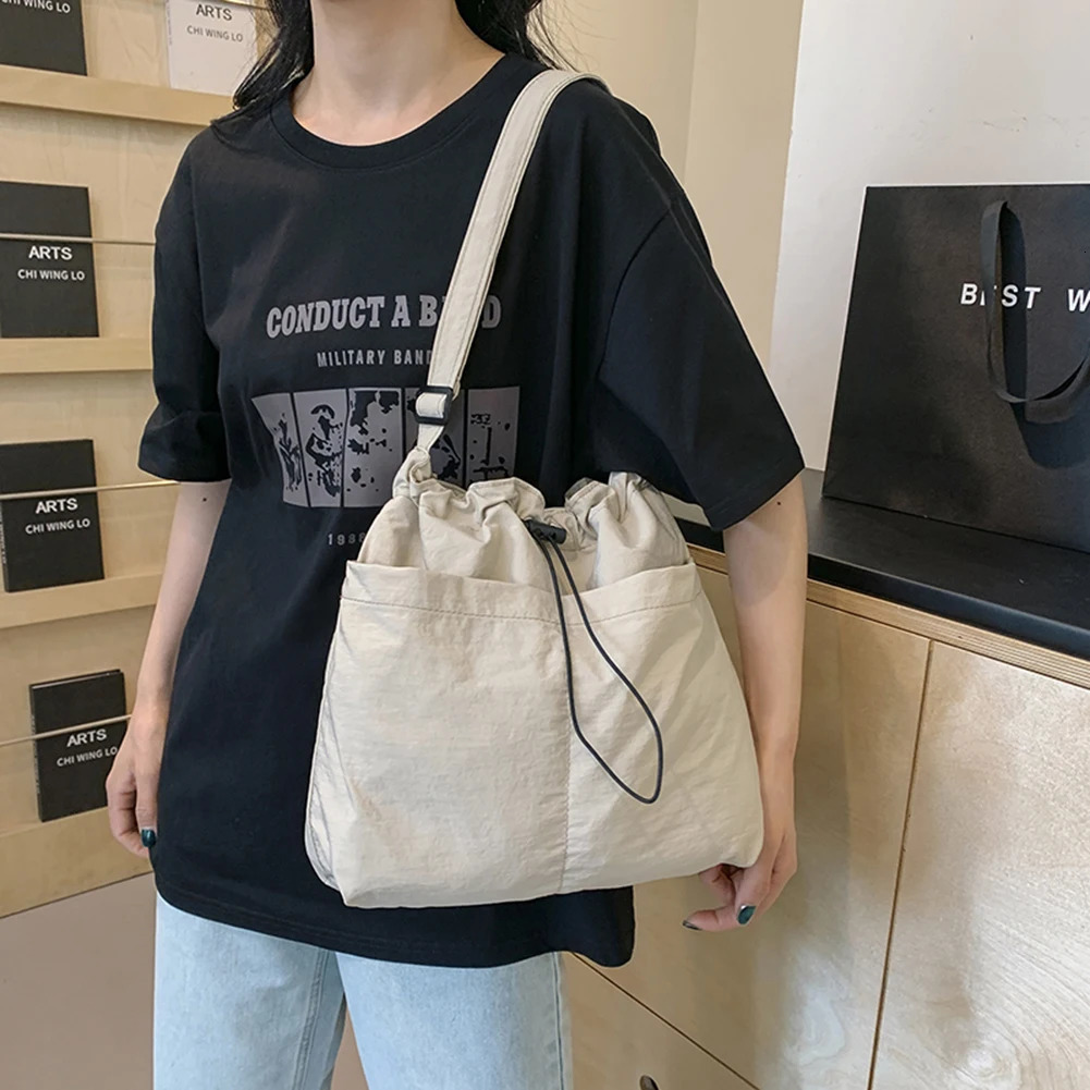 Ship from US Fashion Nylon Drawstring Bucket Bag Travel Casual Shoulder Basic Sport Style Large Commuting 250227FBB