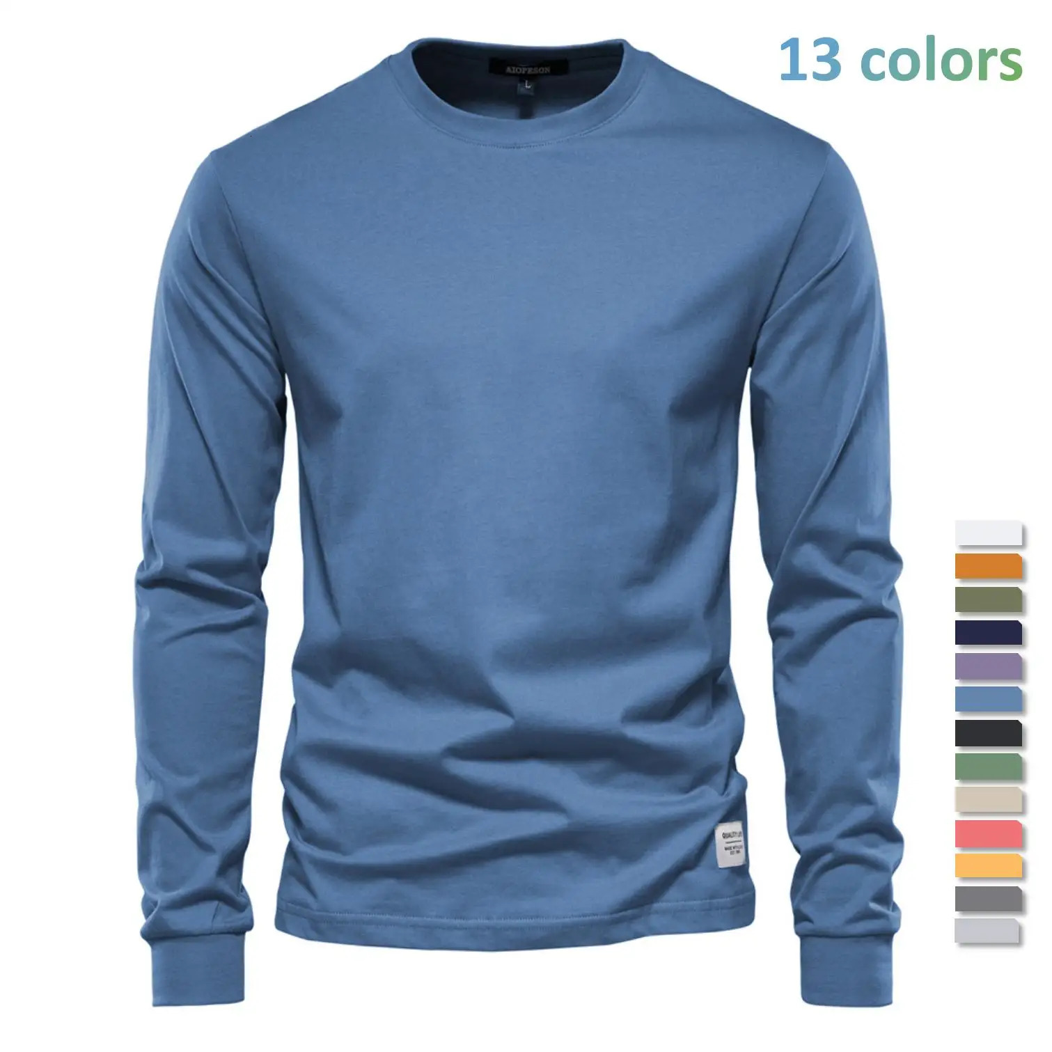 AIOPESON Solid Color Cotton T Shirt Men Casual O-neck Long Sleeved Mens Tshirts Spring Autumn High Quality Basic T-shirt Male 250226