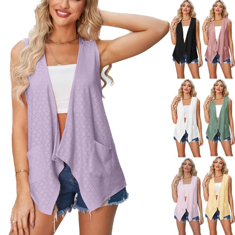 Summer Womens Wear Hollow Solid Color Casual Cardigan Coat Multiple Colors Available Tops Clothing 250226