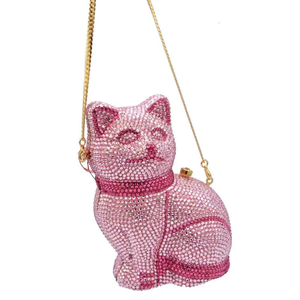Pink Cat Animal Crystal Evening Bags Customized color Dia Party Prom Purse Wedding Bridal banquet Handbags p10