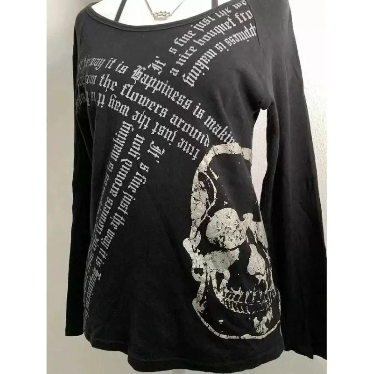Y2k Emo Women Korean Streetwear Long Sleeve Acubi Fairycore T-shirts Skull Print Tshirt Goth Punk Oversize Top 2000s Alt Clothes 250227