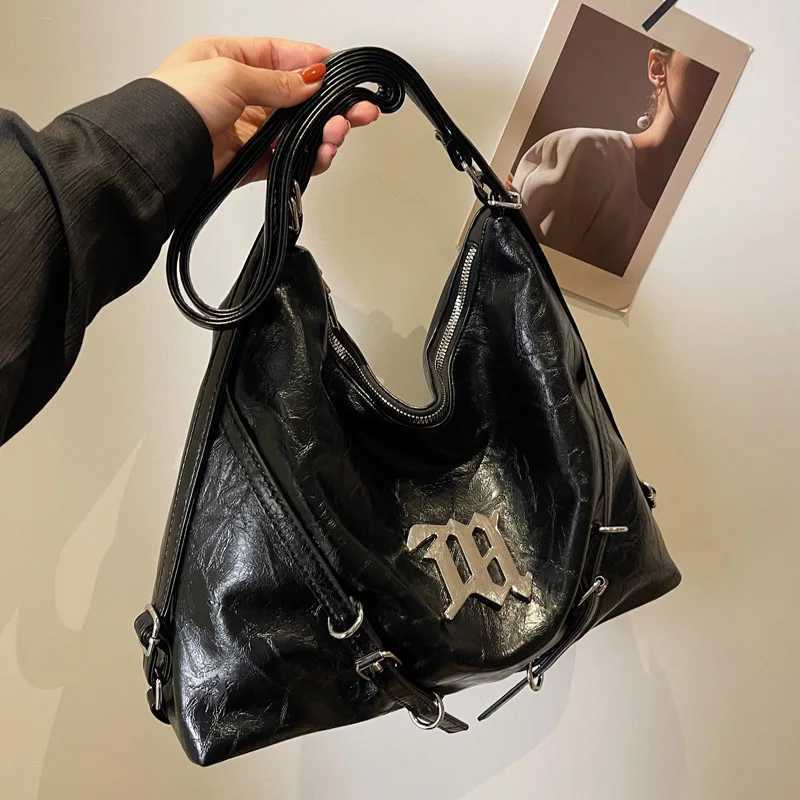 Moto Biker Vintage Bags For Womens Luxury Designer Handbags Purses 2023 New In PU Sequined Belt Buckle Large Capacity ShoulderXJ250227