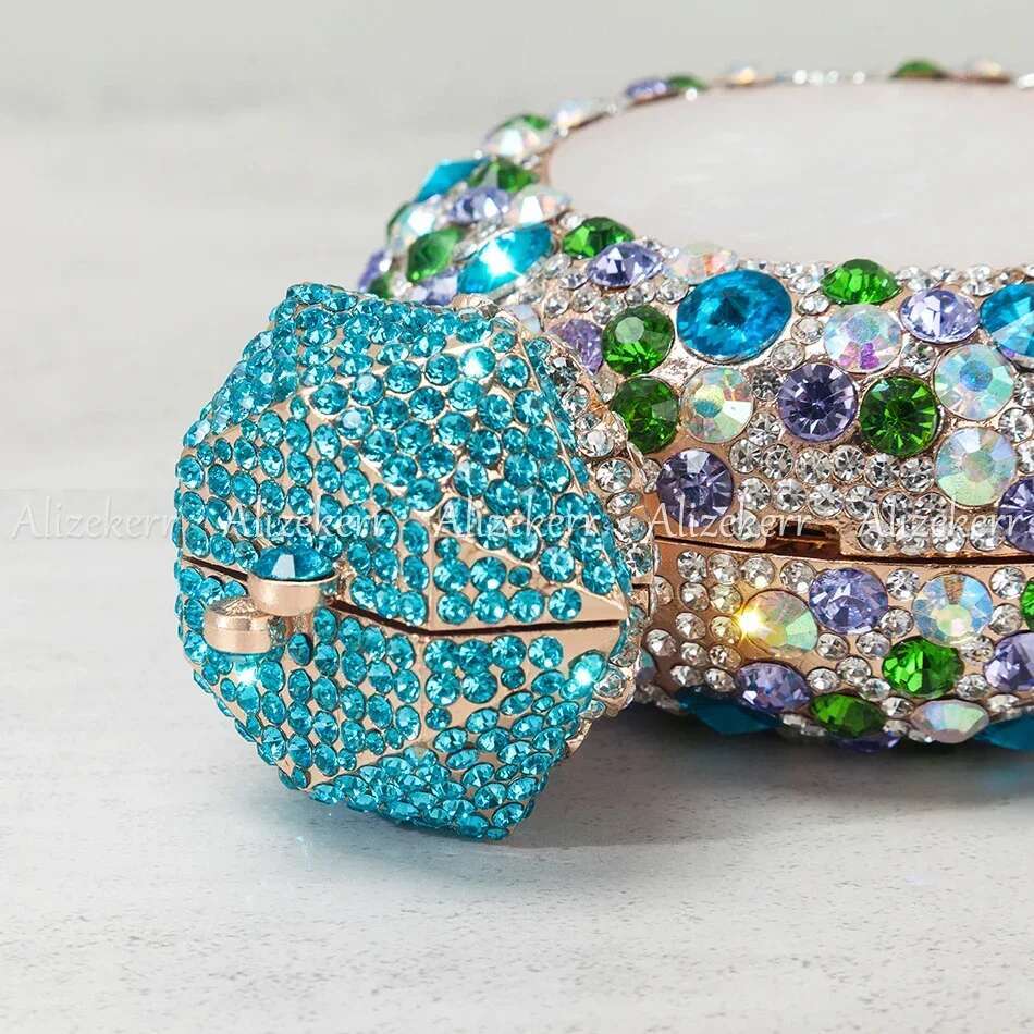 Alizekerr Perfume Bottle Shaped Crystal Evening Bags Women Gorgeous Classy Rhie Round Metal Clutch Purses Wedding Party