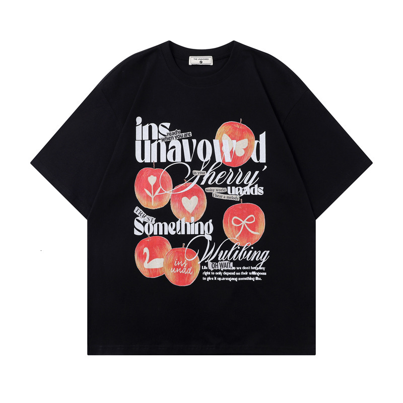 2025 New Fun Apple Printed Loose Round Neck Short Sleeve T-shirt Trendy Suitable For Men's Fashion Brand Casual Top