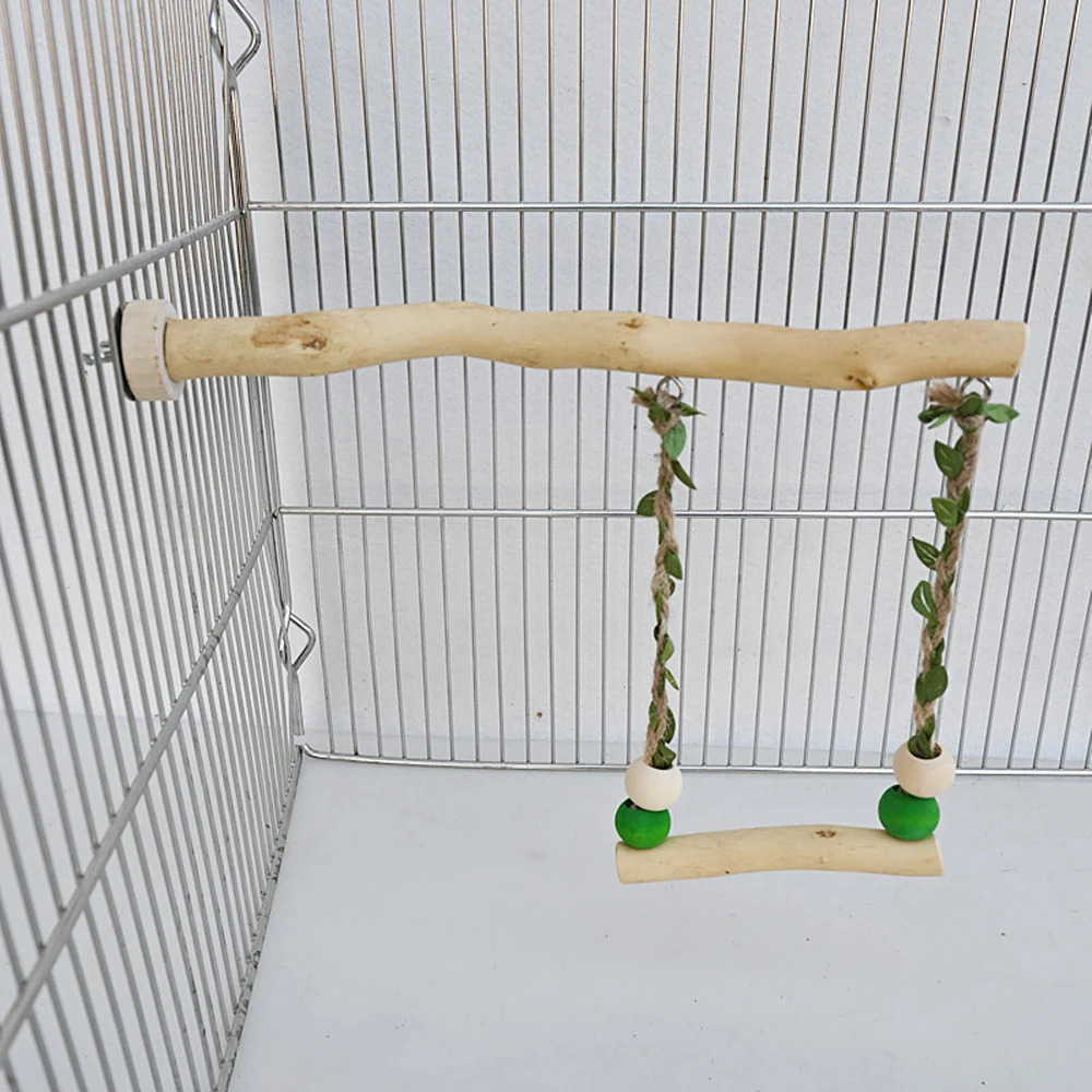 Wood Parrot Stand Pole Double Layer Swing Toy for Bird Tiger Skin Claw Grinding Beak Grinding Stand Pole Bird Cage Accessories 250226