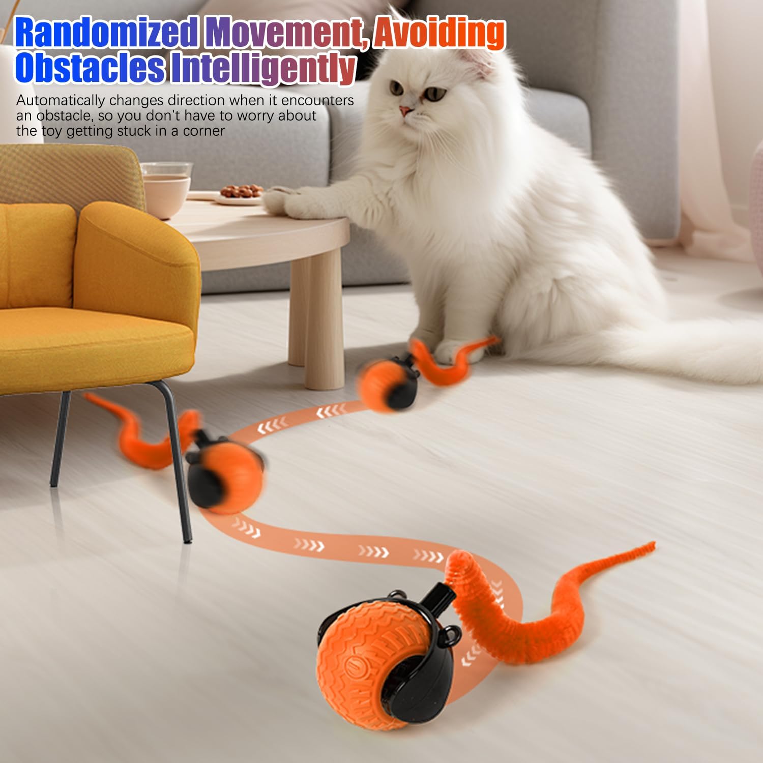 Cat Interactive Ball Toy, Automatic Rolling Ball with Tail, Rechargeable Smart Pet Interactive Toy, Intelligent Mouse for Cat